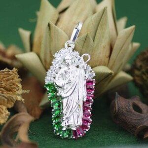 Sterling Silver St Jude Necklace, Sterling Silver 925 Saint Jude Apostle Necklace, Large Silver St Jude Thaddeus Pendant, San Judas Tadeo