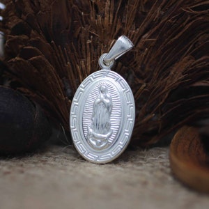Sterling Silver Our Lady of Guadalupe Medal, Virgen de Guadalupe Images, Sterling Silver Virgin Mary Necklace, Guadalupana Oval Medal