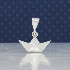 Sterling Silver Origami Boat Necklace, Silver Origami Ship Necklace, Sterling Silver Paper Boat Necklace, Silver Origami Boat Pendant image 1