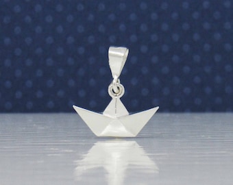 Collier de bateau en origami en argent sterling, collier de bateau en origami en argent, collier de bateau en papier en argent sterling, pendentif de bateau en origami en argent