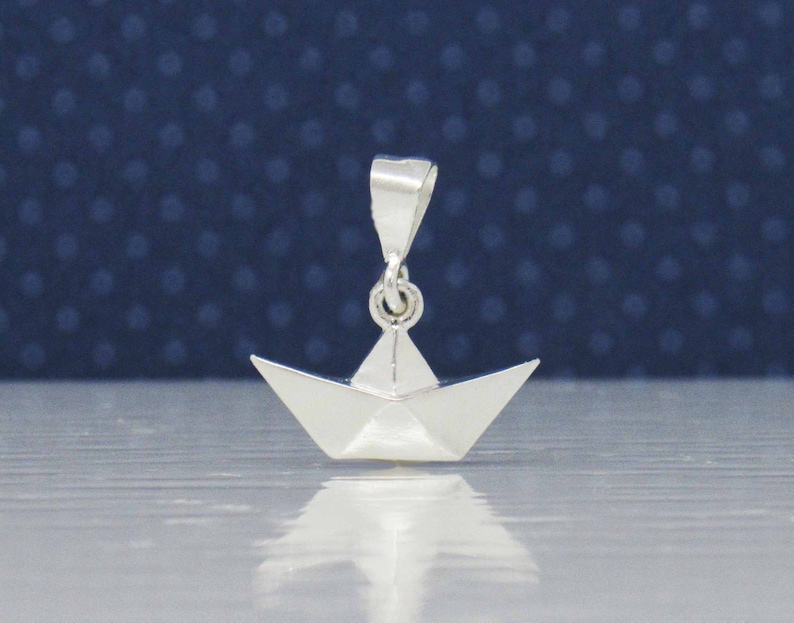 Sterling Silver Origami Boat Necklace, Silver Origami Ship Necklace, Sterling Silver Paper Boat Necklace, Silver Origami Boat Pendant image 1