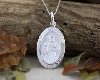 Saint Francis Medal, Catholic Pendant,  St Francis Pendant, Silver Saint Francis of Assisi Medal, Saint Francis of Assisi Medal Necklace