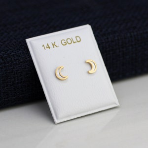 14k Gold Dainty Moon Stud Earrings, Moon Earrings, Crescent Moon Stud with Mother of Pearl, Minimalist Earrings, Gold Moon, Cartilage Stud