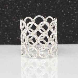 Wide Band Cigar Ring, Sterling Silver Wide Band Ring, Long Finger Armour Ring, Silver Tube Ring, Armor Ring, Silver Diamond Cut Wide Ring