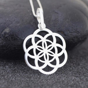 Sterling Silver Mandala Necklace, Mandala Necklace, Yoga Necklace, Flower of Life Pendant, Geometric Necklace, Seed of Life necklace