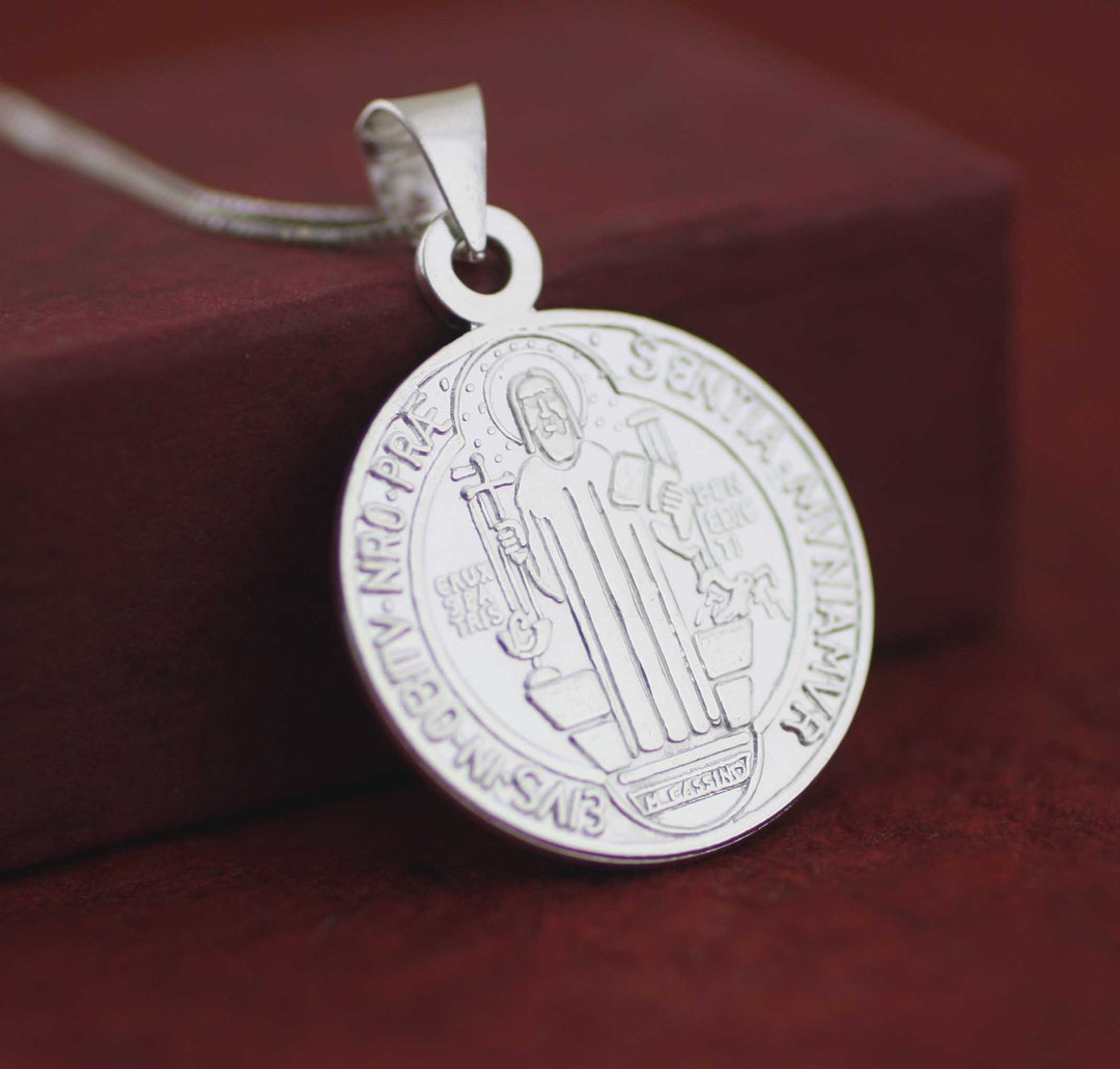 Silver Saint Benedict Medal, Sterling Silver Large St Benedict Necklace ...