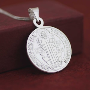 Silver Saint Benedict Medal, Sterling Silver Large St Benedict Necklace, Silver St. Benedict Large Medal, Medalla San Benito