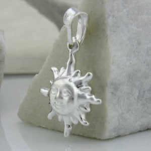 Silver Sun Necklace, Sterling Silver Sun Necklace, Sun Pendant, Celestial Jewelry, Silver Puff Sun Necklace, Sun King Charm Valentine Gift