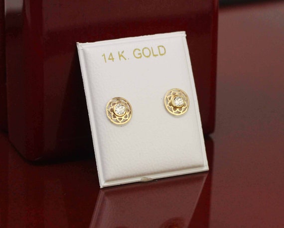 14k Geometric Stud Earrings, 14k Filigree Stud Earrings, 14k