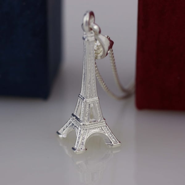 Collier Tour Eiffel en argent sterling, Charme Tour Eiffel argenté, Collier Paris, Symbole de la France, Argent sterling Paris