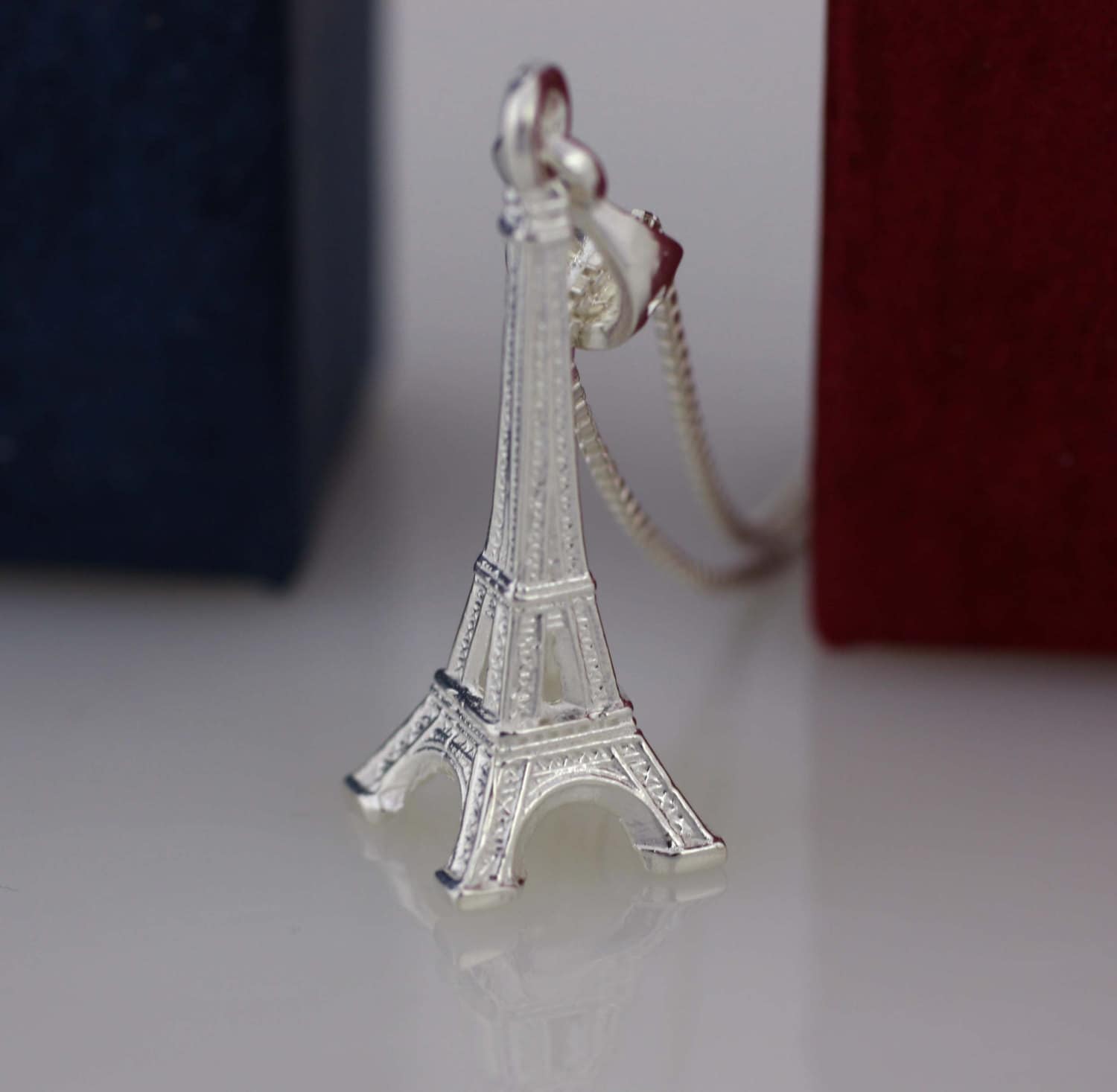 Sterling Silver Polished Eiffel Tower & Heart Necklace - Quality Gold
