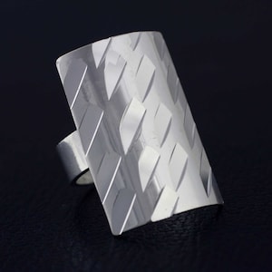 Sterling Silver Large Long Ring, Silver Rectangle, Silver Wide Ring, Silver Armor Ring, Super Wide Silver Ring, Valentine Sale