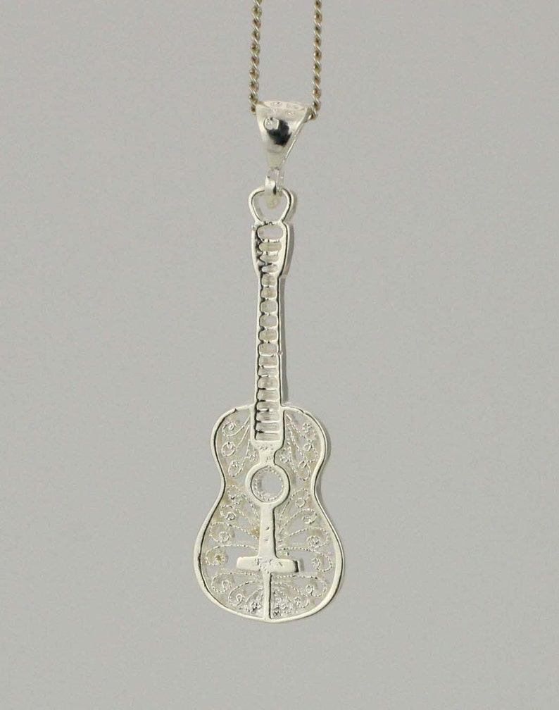 Sterling Silver Acoustic Guitar Necklace Silver Guitar Etsy