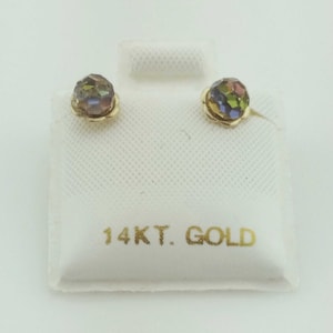 Rainbow Ball /Mystic Topaz Colored CZ Stud 14K Earring, 14k Gold Rainbow Ball Stud Earrings,14k 4mm MysticTopaz Stud, Broquel Tornasol 4mm