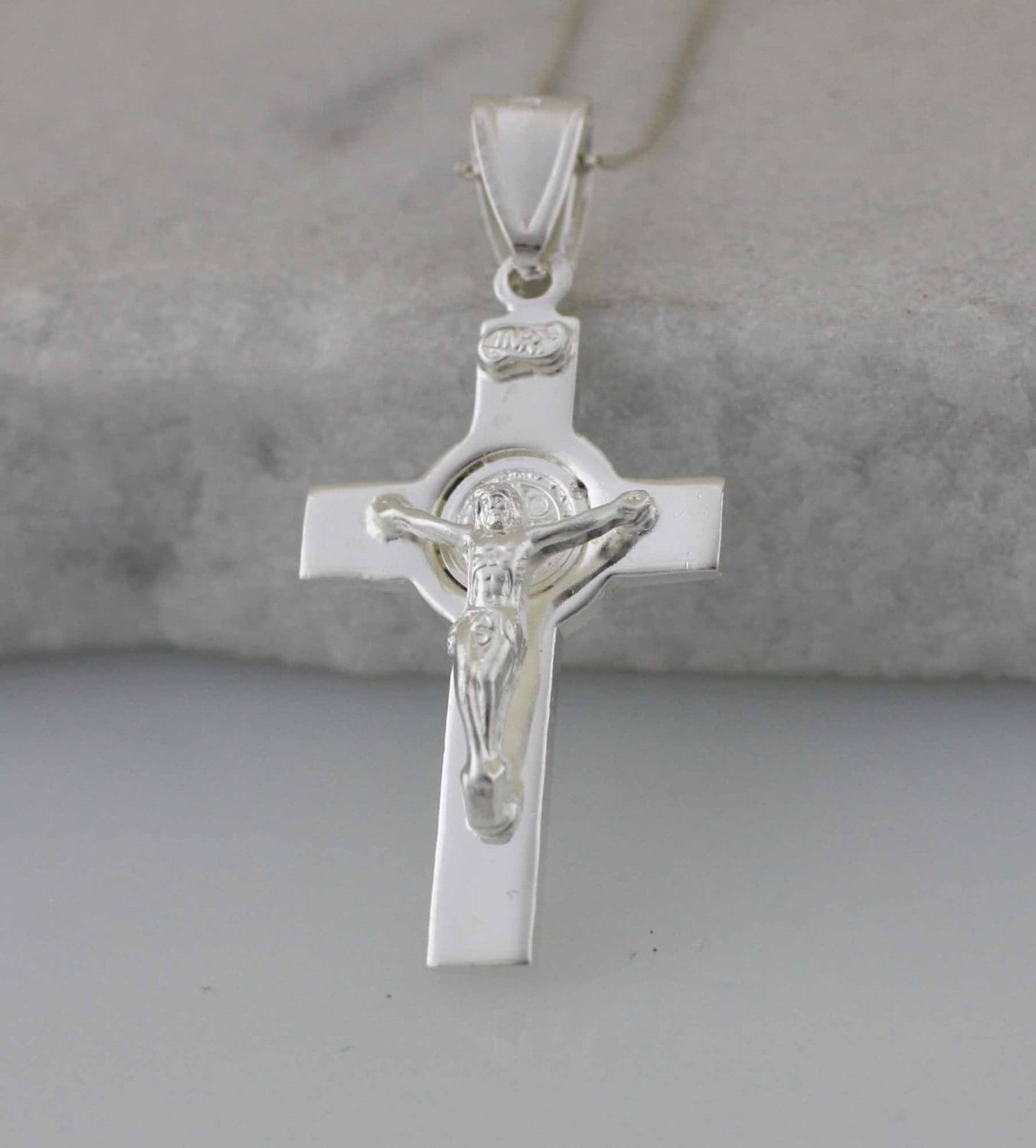 Vadmans Collana Con San Michele, Cristoforo E Benedetto, Argento 925, Ciondolo 3,5x2,6 Cm, Catena 56+5 Cm, Regalo