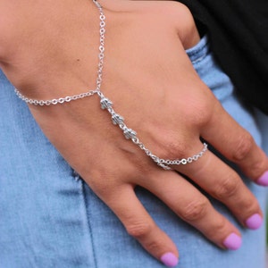 Hand Chain, Sterling Silver Hand Chain Bracelet, Silver Butterfly Charms Slave Bracelet, Silver Hand Chain Ring, Silver Slave