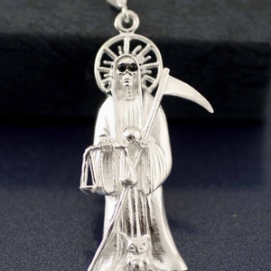 Sterling Silver Grim Reaper Necklace, Silver Solid Santa Muerte Necklace, Holy Death Necklace, Silver Santa Muerte, Santisima Muerte