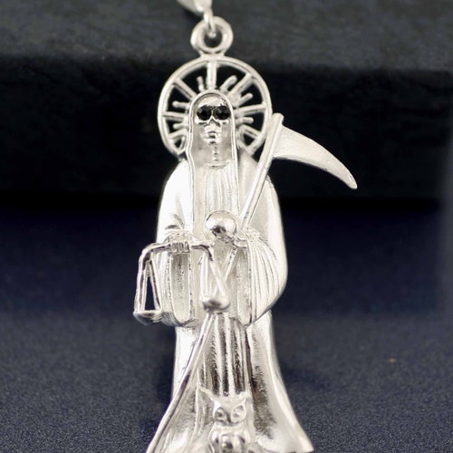 Collana Santa Muerte In Argento Sterling 925 Con Ciondolo Mietitore – Gioiello Retrò Portafortuna