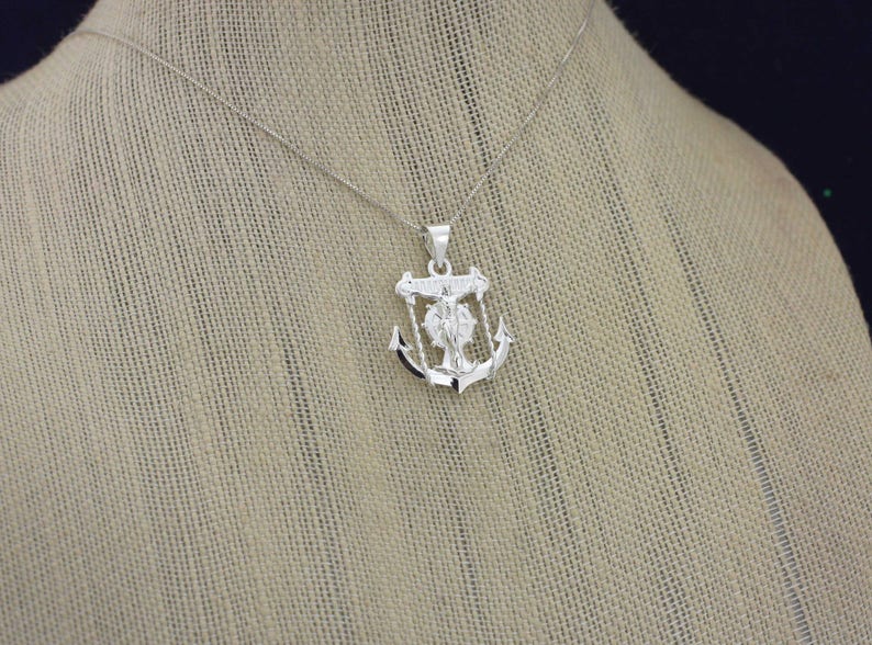 Silver Jesus Christ Anchor Necklace Jesus Christ Necklace Etsy