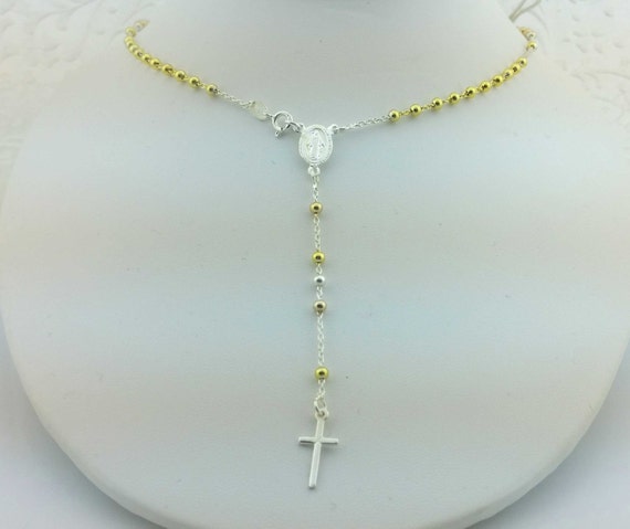 Gold and silver rosary necklace deals