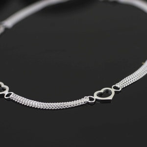 Heart Anklet, Silver Anklet, Sterling Silver Heart Anklet, Sterling Silver Open Heart Anklet, Beach Jewelry, Silver Trilpe Chain Anklet