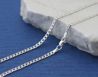 Sterling Silver Curb Chain Fine Necklace with Lobster Clasp, Solid 925 Sterling Silver Curb Chain, Sterling Silver Cuban Link 20mm,