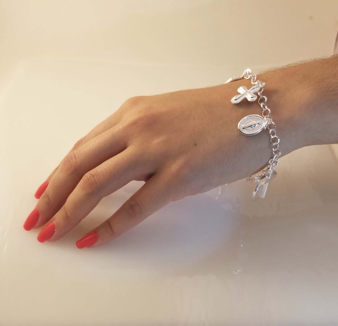 Sterling Silver Christian Charm Bracelet, XL Catholic Charm Bracelet