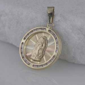 10K Guadalupe Necklace, 10K Gold Our Lady of Guadalupe Necklace, 10k Gudalupe Round  Medal, Virgen de Guadalupe Necklace, Baptism Necklace,