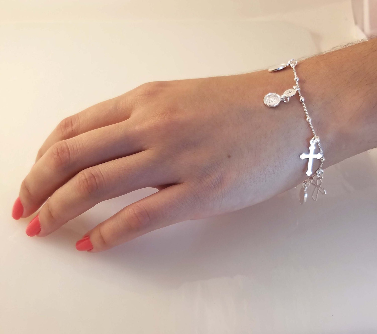 Sterling Silver Christian Charm Bracelet Catholic Charm Etsy