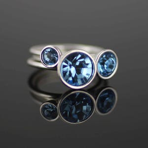 Sterling Silver Blue Stackable Rings, Aquamarine Stacking Ring Sterling Silver, Swiss Blue Topaz, Silver Modern Ring, Silver Trinity Ring