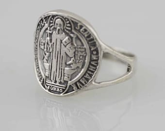 Sterling Silver Saint Benedict Ring, Sterling Silver 925 St. Benedict  Ring, Silver San Benito, Catholic Ring, St. Benedict Ring Old Silver