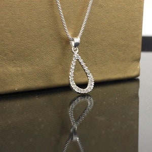 Sterling zilveren drop ketting, massief zilver cz scheur drop ketting, zilveren drop ketting, minimalistische zilveren ketting, geometrische ketting