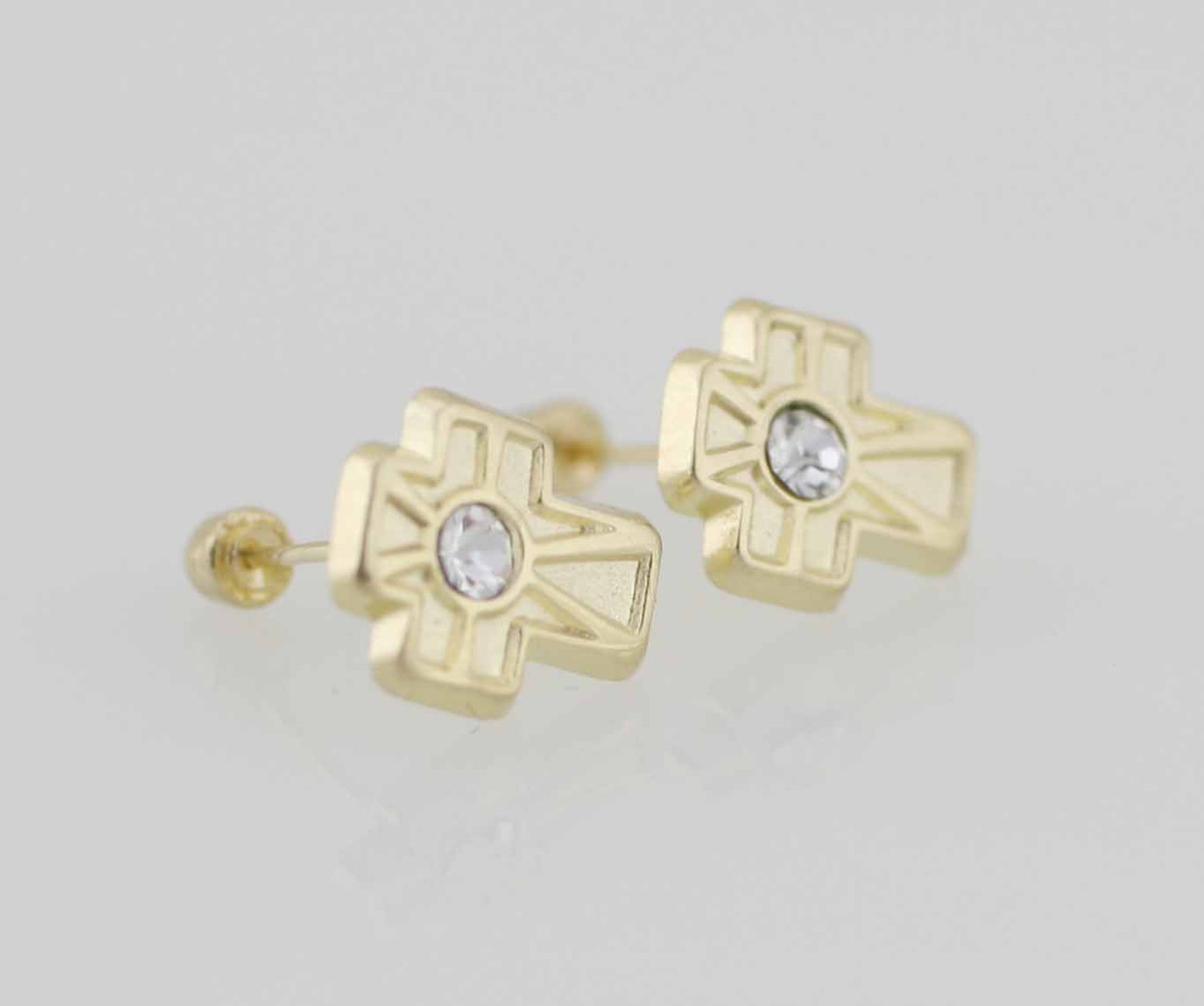 Antique Hand Set Petite Cross Stud Earrings with CZs main image 1