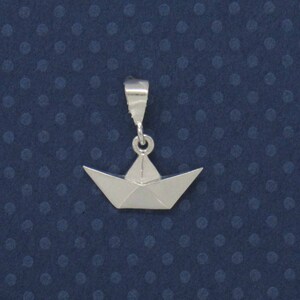 Sterling Silver Origami Boat Necklace, Silver Origami Ship Necklace, Sterling Silver Paper Boat Necklace, Silver Origami Boat Pendant image 2