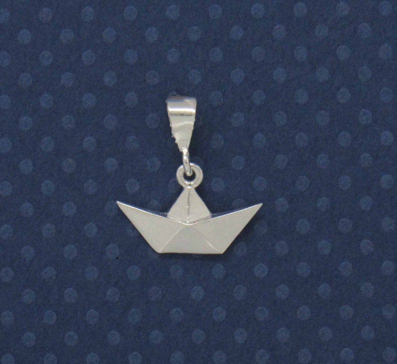 Sterling Silver Origami Boat Necklace, Silver Origami Ship Necklace, Sterling Silver Paper Boat Necklace, Silver Origami Boat Pendant image 2