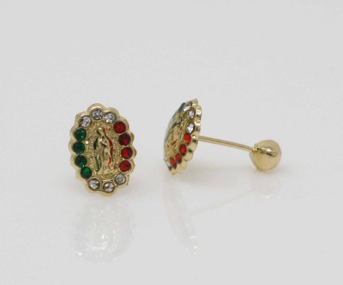 Our Lady of Guadalupe Stud Earrings, Virgen De Guadalupe 14K Gold Screw ...