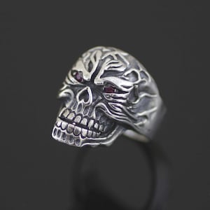 Sterling Silver Men Skull Ring, Sterling Silver Hell Rider Skull Ring, Biker Skull Ring, Black Oxidized Skull Skeleton Ring, Mens Death Ring