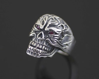 Sterling Silver Men Skull Ring, Sterling Silver Hell Rider Skull Ring, Biker Skull Ring, Black Oxidized Skull Skeleton Ring, Mens Death Ring