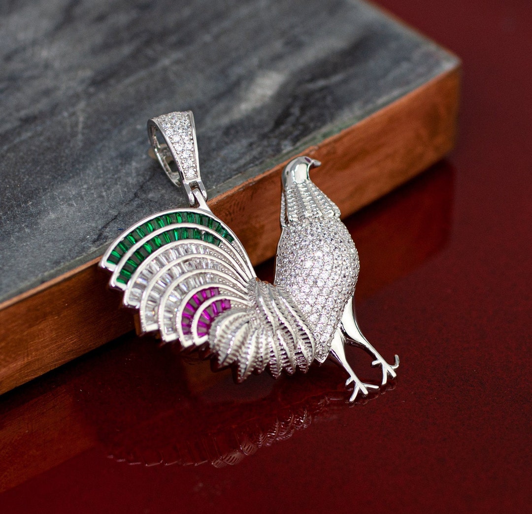 Large Sterling Silver Rooster Necklace, Silver Mexican  display picture 3
