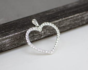 Collar de corazones de plata, collar de corazón abierto grande de plata esterlina con múltiples piedras, collar de amor, colgante de corazón de plata esterlina, corazón abierto