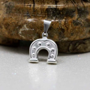 Silver Horseshoe Necklace, Buena Suerte Necklace, Sterling Silver Small Hollow Horseshoe Necklace, Silver Good Luck Symbols Talisman Pendant