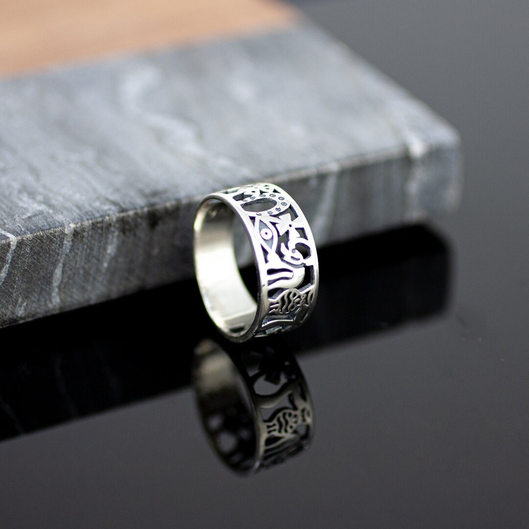 Oxidized Sterling Silver Good Luck Ring, Silver Lucky Charms Ring, Lucky Charm Ring, Silver Good