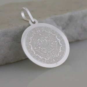 Sterling Silver Aztec Calendar Necklace, Sterling Silver Aztec Mayan Sun Calendar Pendant, Calendario Azteca, Aztec Calendar In Laser Cut