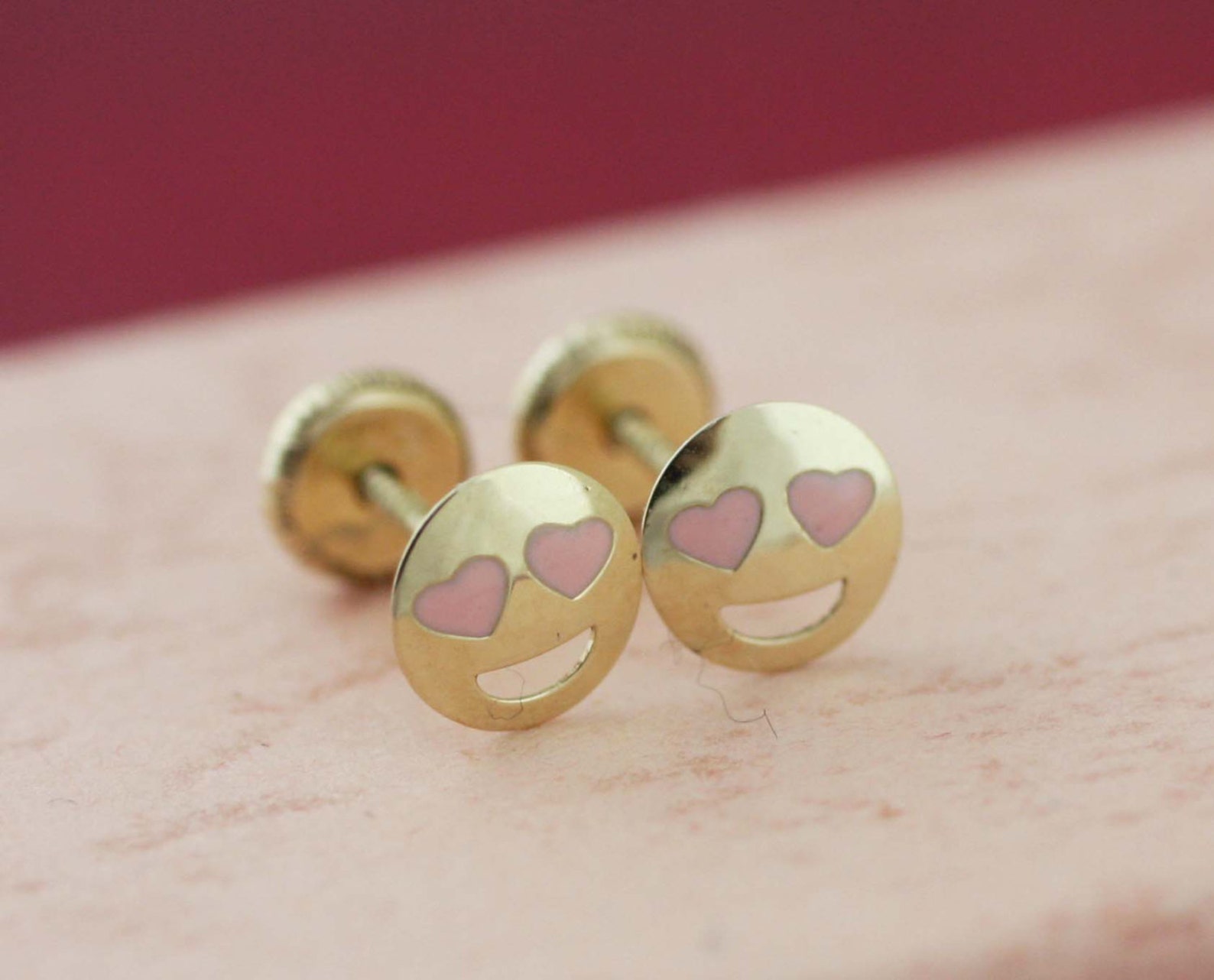 14K Love Emoji Stud Earrings Heart Eyes Emoji Earrings 14K Etsy