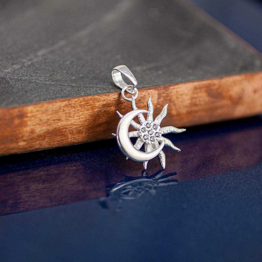 Sterling Silver Sun and Moon Pendent, Eclipse Pendant, Sun Pendant ...