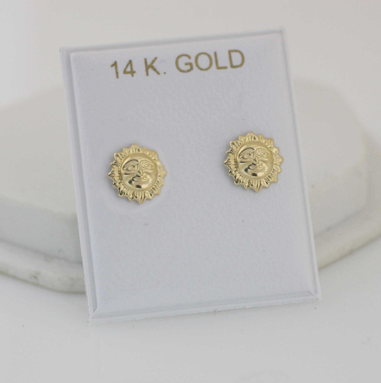 14k Gold Sun Stud Earrings 14k Celestial Stud Earrings Sun Etsy