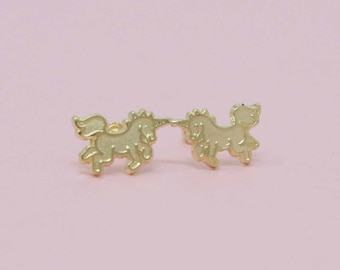 14k Unicorn Stud Earrings,14K Gold Unicorn Stud Earrings, 14K Gold Stud Unicorn Earrings with Screw Back, Baby Stud Earrings