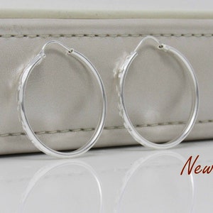 Sterling Silber Diamant geschnittene Runde Hoop Ohrringe, Sterling Silber Blumen Ohrringe, Silber Hoop Ohrringe, Mädchen Ohrringe 30mm