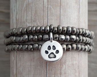 Beaded Paw Print Wrap Bracelet / Paw Print Jewelry / Pet Parent Gift / Dog Lover Gift / Pet Memorial Jewelry / Dog Mom Gift / Dog Loss Gift