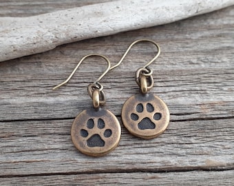 Everyday Antique Brass Paw Print Earrings / Paw Print Jewelry / Dog Lover Jewelry / Dog Paw Earrings / Gift for Dog Lover /Dog Mom Gift/Pet